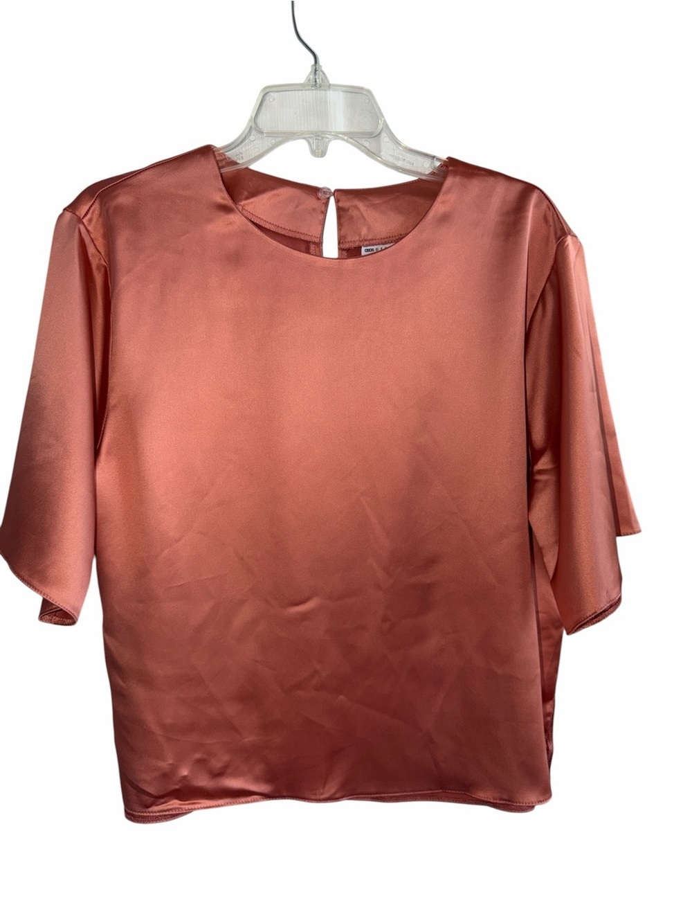 Asos Design Satin Short-Sleeve Blouse - Rose Gold Size 6 - Picture 2 of 8